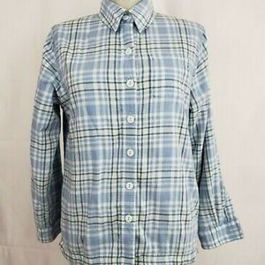 LL Bean Women's Fleece-Lined Flannel Shirt Jacket Shacket Plaid Blue size XXS P
